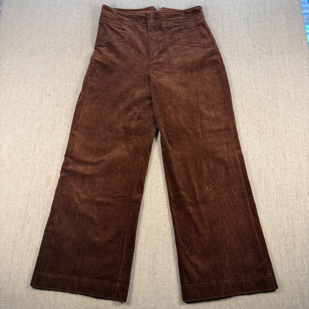 7 For All Mankind Corduroy Pants Womens 10 Brown Wide Leg High Rise Patch Pocket